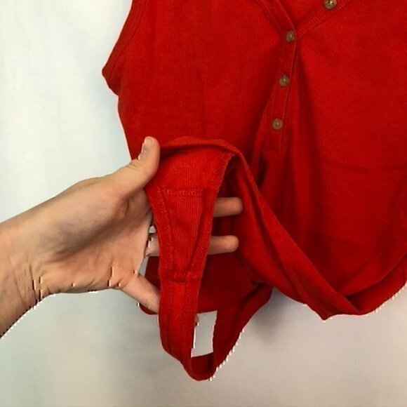 NEW BP NORDSTROM Plus Size Henley Tank Bodysuit Red Ribbed Sleeveless Cotton 1X - Picture 9 of 10